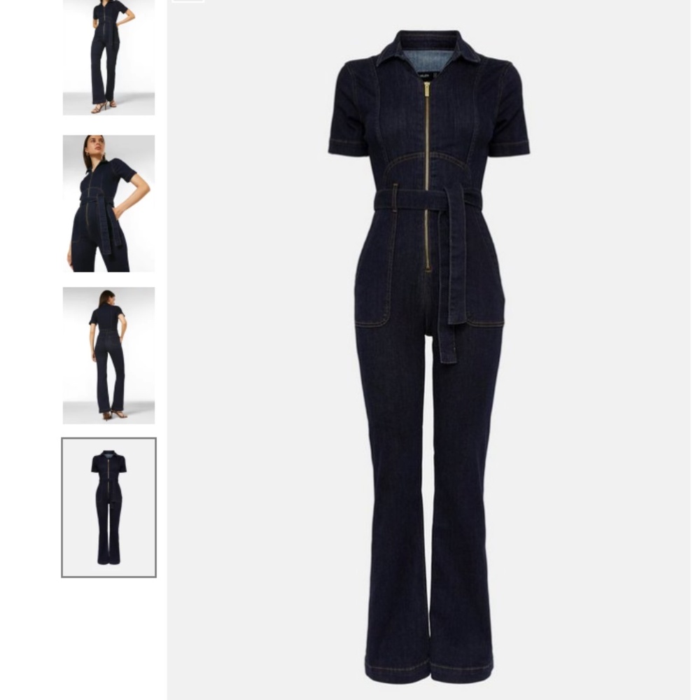 Karen Millen Indigo Flared Belted Denim Jumpsuit